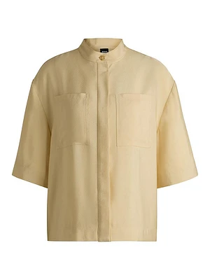 Relaxed-Fit Blouse Soft Twill with Stand Collar