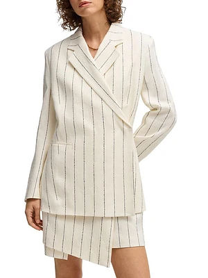 Relaxed-Fit Suit Jacket Striped Linen-Blend Bouclé