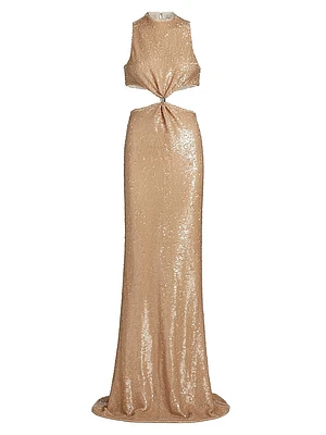 Tashi Sequined Cut-Out Gown