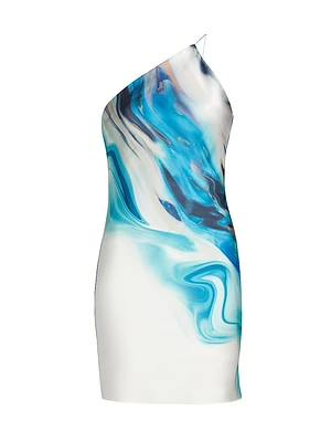 Nova Printed Satin One-Shoulder Minidress