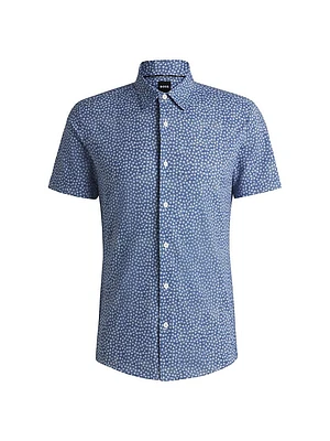 Slim-Fit Shirt Floral-Print Performance Fabric