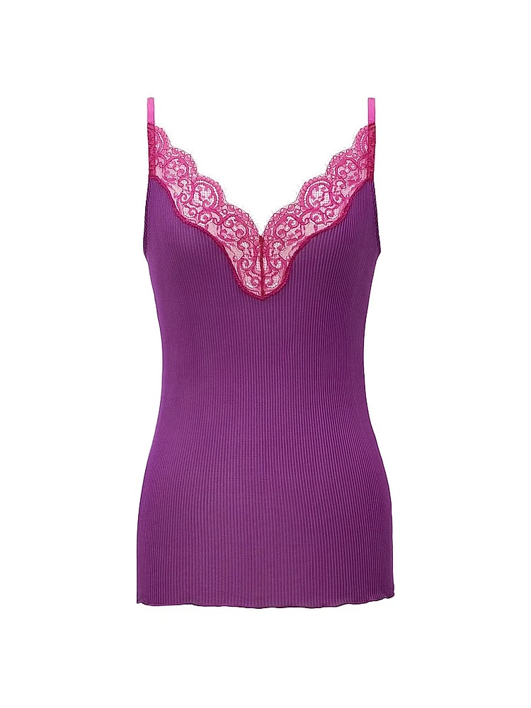 Lace Tank Top Ribbed Silk Jersey