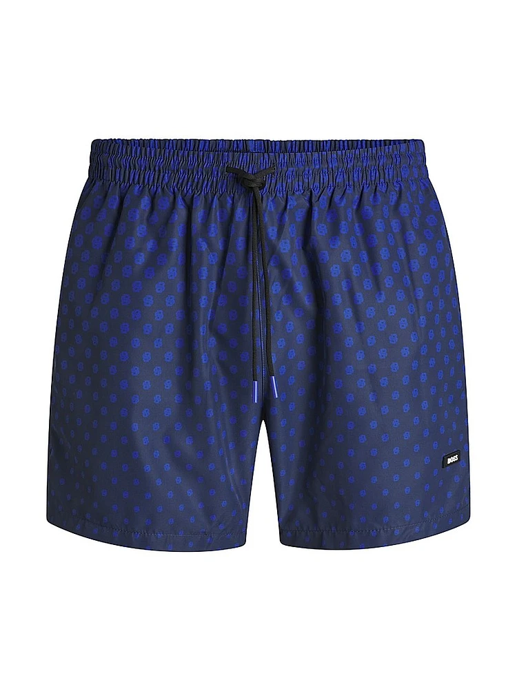 Printed Swim Shorts with Logo Detail
