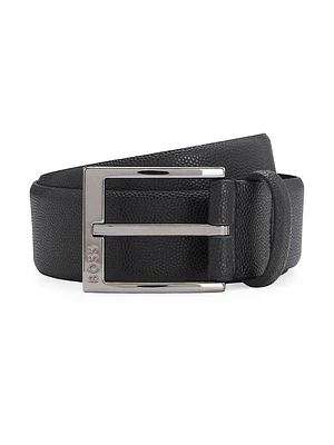 Italian-Leather Belt with Branded Buckle
