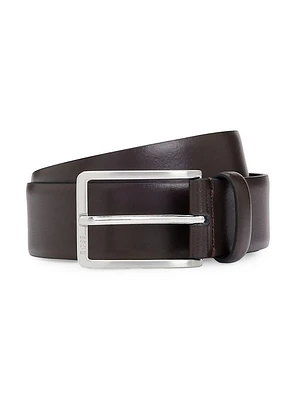 Italian-Made Leather Belt with Engraved-Logo Buckle