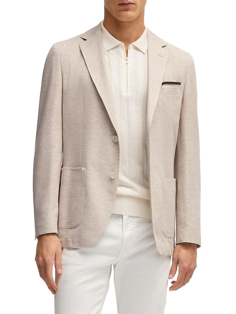 Regular-Fit Patterned Blazer with Linen and Cotton