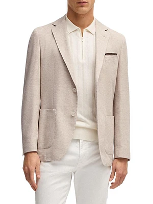 Regular-Fit Patterned Blazer with Linen and Cotton