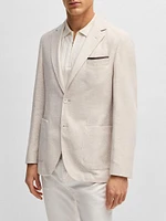 Regular-Fit Patterned Blazer with Linen and Cotton