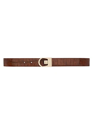 Reversible Belt Crocodile-Embossed Leather