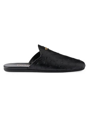 Ostrich Leather Mule Flats