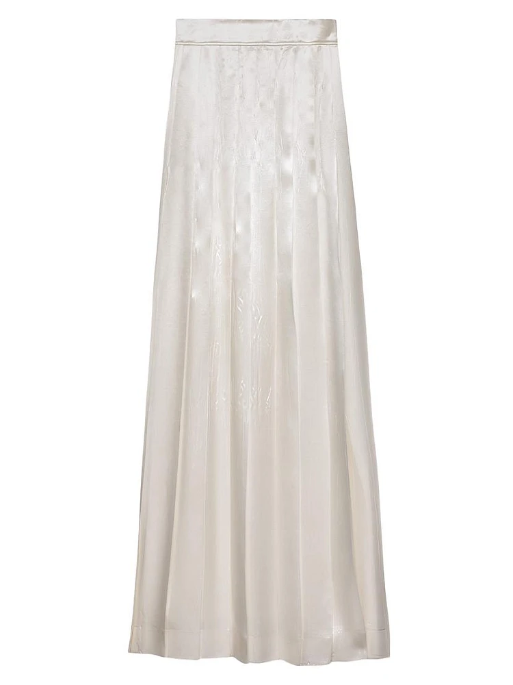 Long Pleated Satin Skirt