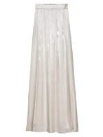 Long Pleated Satin Skirt