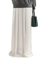 Long Pleated Satin Skirt