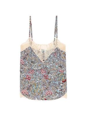 Cyoko Floral-Print Lace-Trim Cami