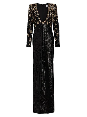 Bronze Embroidered Sequin Gown