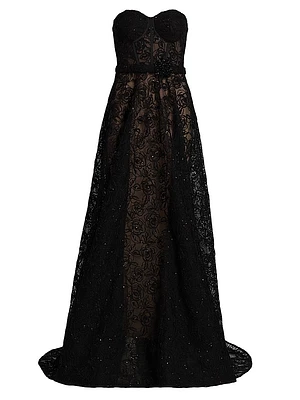 Floral Lace Sequinned A-Line Gown