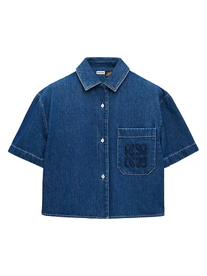 LOEWE x Paula's Ibiza Cropped Short-Sleeve Denim Shirt