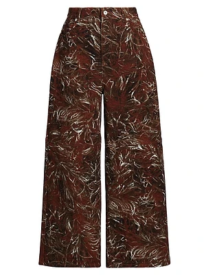 LOEWE x Paula's Ibiza Feather-Print High-Rise Wide-Leg Jeans