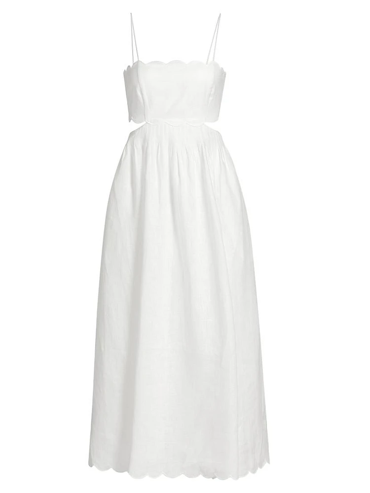 Rhiannon Scallop Linen Voile Midi-Dress
