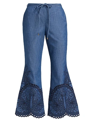 Coco Embroidered Cotton Flared Pants
