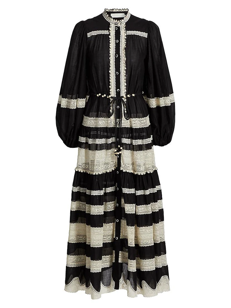 Rhiannon Lace Billow Striped Cotton Maxi Dress