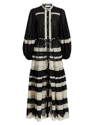 Rhiannon Lace Billow Striped Cotton Maxi Dress