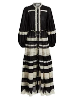 Rhiannon Lace Billow Striped Cotton Maxi Dress