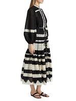 Rhiannon Lace Billow Striped Cotton Maxi Dress