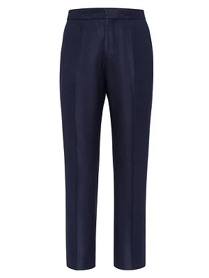 Silk Diagonal Tuxedo Trousers with Pleat