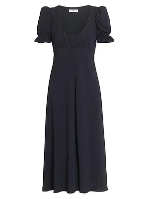 Scoopneck Button-Front Midi-Dress