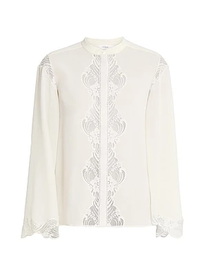 Lace-Trimmed Silk Blouse