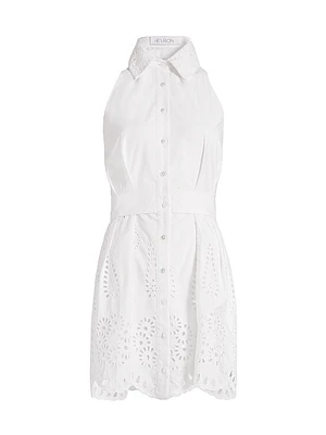 Domino Eyelet Cotton Mini-Shirtdress
