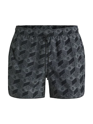 Seasonal-Print Swim Shorts with Round Hem
