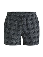 Seasonal-Print Swim Shorts with Round Hem