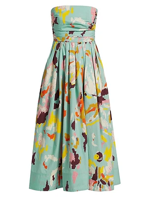 Tate Printed Strapless Midi-Dress