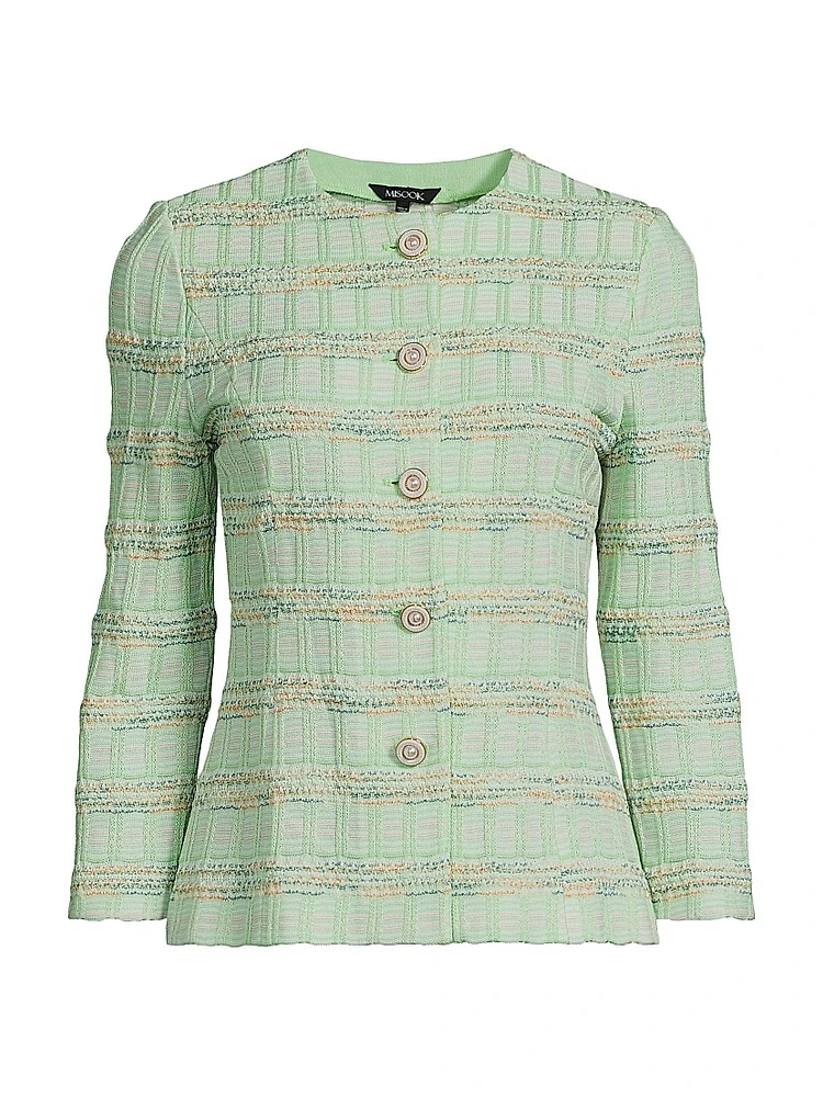 Tailored Soft Plaid Textured Knit Jacket