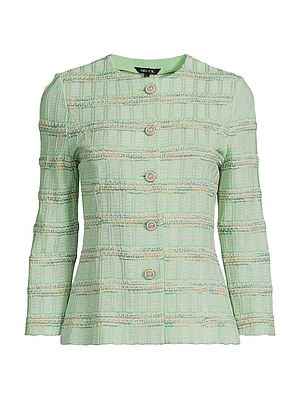 Tailored Soft Plaid Textured Knit Jacket