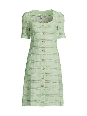 Plaid Textured Knit Button-Front Minidress
