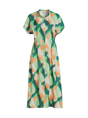 Fit & Flare Crepe De Chine Button-Front Midi-Dress