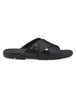 Leather Crisscross Slides