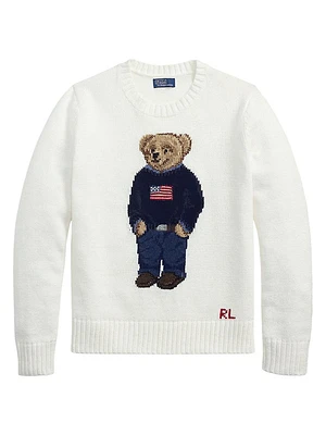 Polo Bear Intarsia-Knit Linen & Cotton Crewneck Sweater