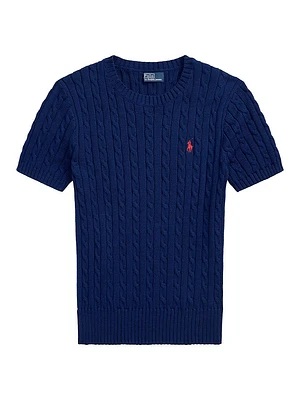 Cable-Knit Cotton Short-Sleeve Sweater
