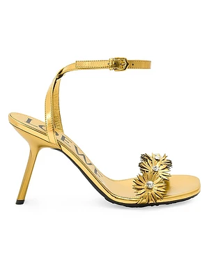 LOEWE x Paula's Ibiza Petal Flower & Crystal 90MM Metallic Leather Sandals