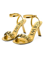 LOEWE x Paula's Ibiza Petal Flower & Crystal 90MM Metallic Leather Sandals