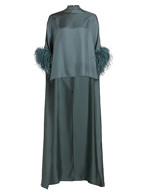 Feather-Trimmed Silk Twill High-Low Top