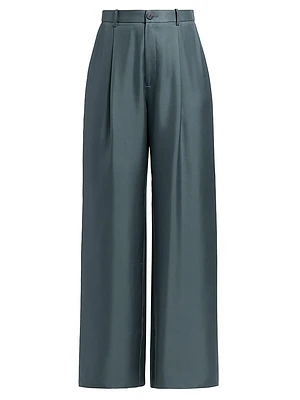 Silk Twill Pleated Wide-Leg Pants