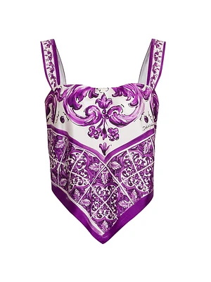 Majolica Print Silk Scarf Top