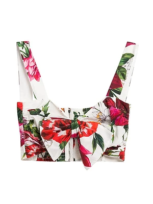 Rafia Fiori Bow Floral Cotton Crop Top