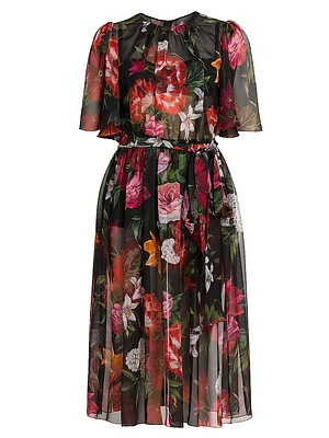 Rafia Fiori Floral Sheer Silk Midi-Dress