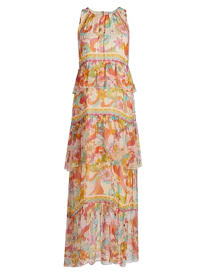 Karina Floral Silk Tiered Maxi Dress
